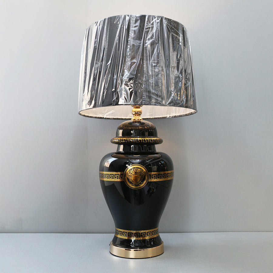Glass Model 222X288m Printed Face Black Table Lamps (Pair) for bedrooms