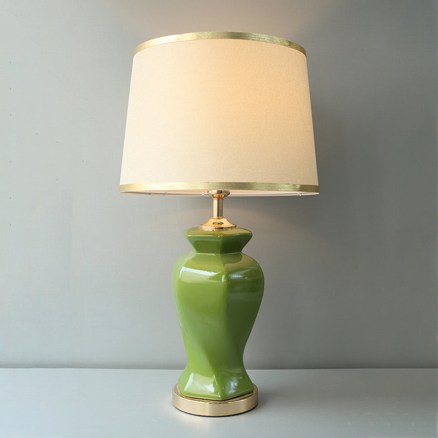 Ceramic Twister Olive Green Bedside Table Lamps(Pair) for bedrooms