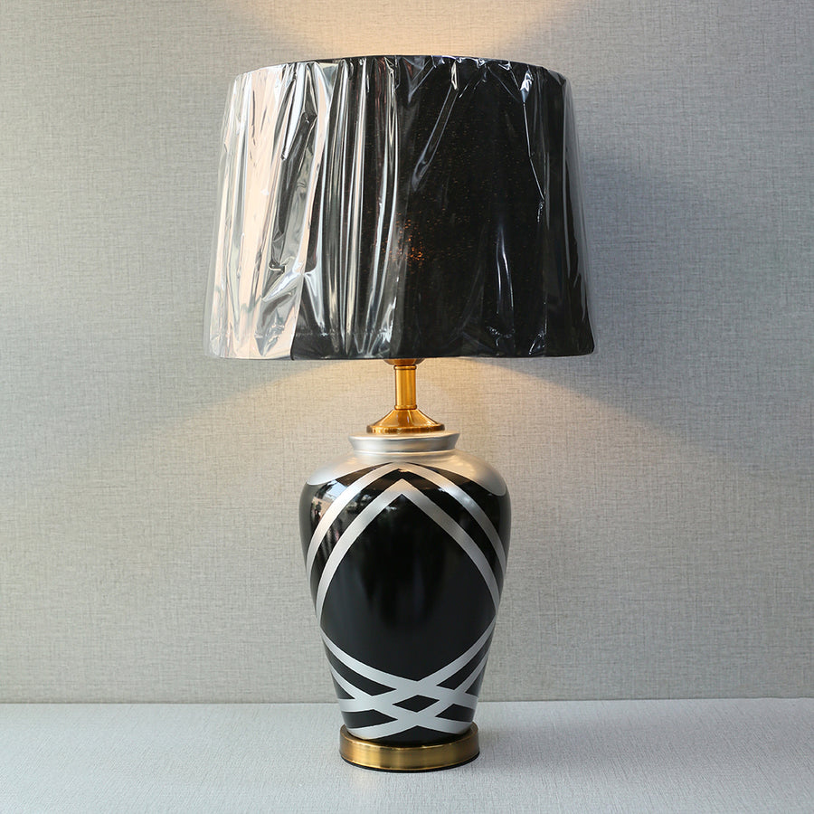 Ceramic Strips Black and Silver Hand Painted Table Lamps (Pair) for bedrooms