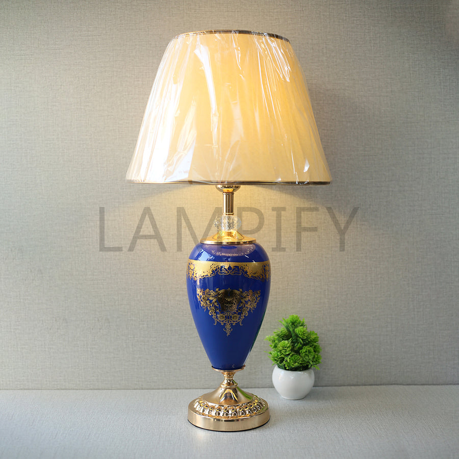 Printed Model J027 Blue Glass Table Lamp (Pair) for bedrooms