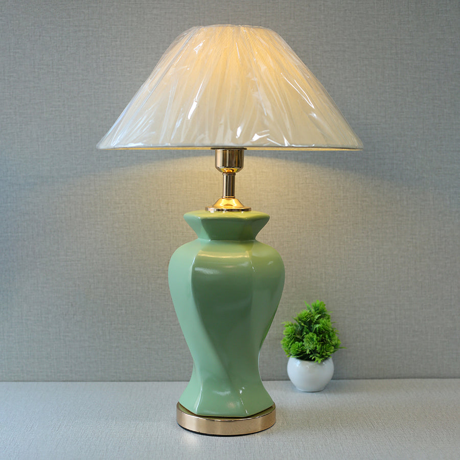 Ceramic Twister Green Medium Table Lamps (Pair) for bedrooms