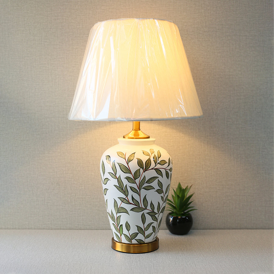 Ceramic Tiny Green Leaves Hand Painted Table Lamps (Pair) for bedrooms