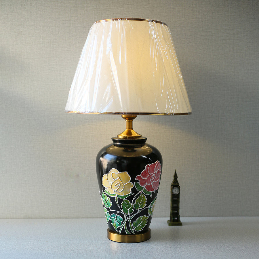 Ceramic Krac Jar Black Flower Hand Painted Table Lamps (Pair) for bedrooms