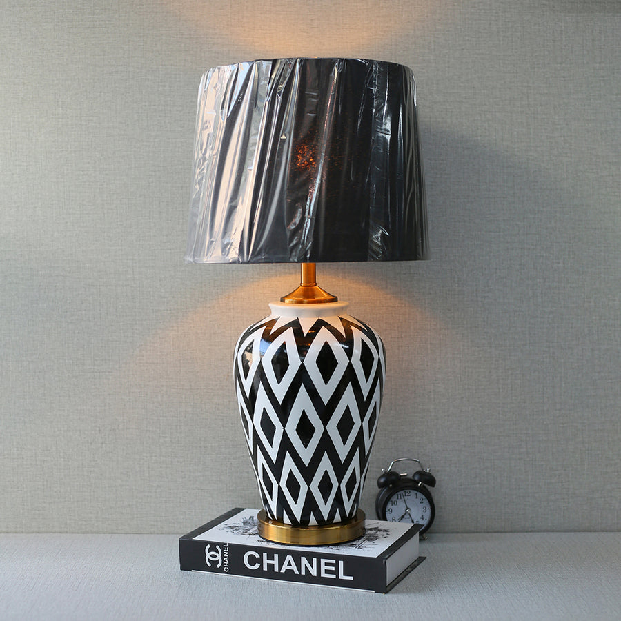 Ceramic Black Check Jar Handpainted Table Lamps(Pair) for bedrooms