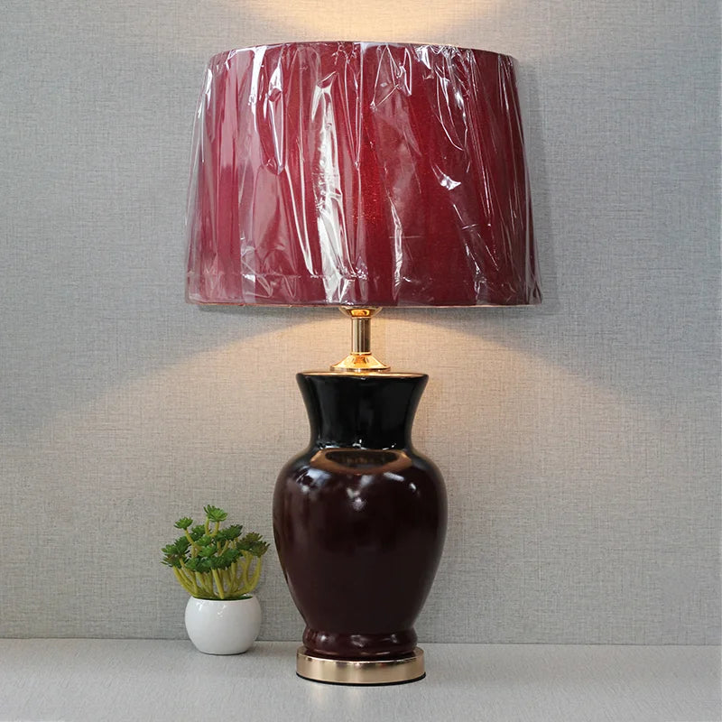 Ceramic B.Jar Medium Black&Mehroon Table lamps (Pair) for bedrooms