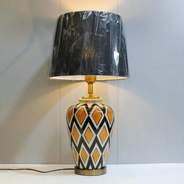 Ceramic Musturd & Black Check Handpainted Table Lamps (Pair) for bedrooms