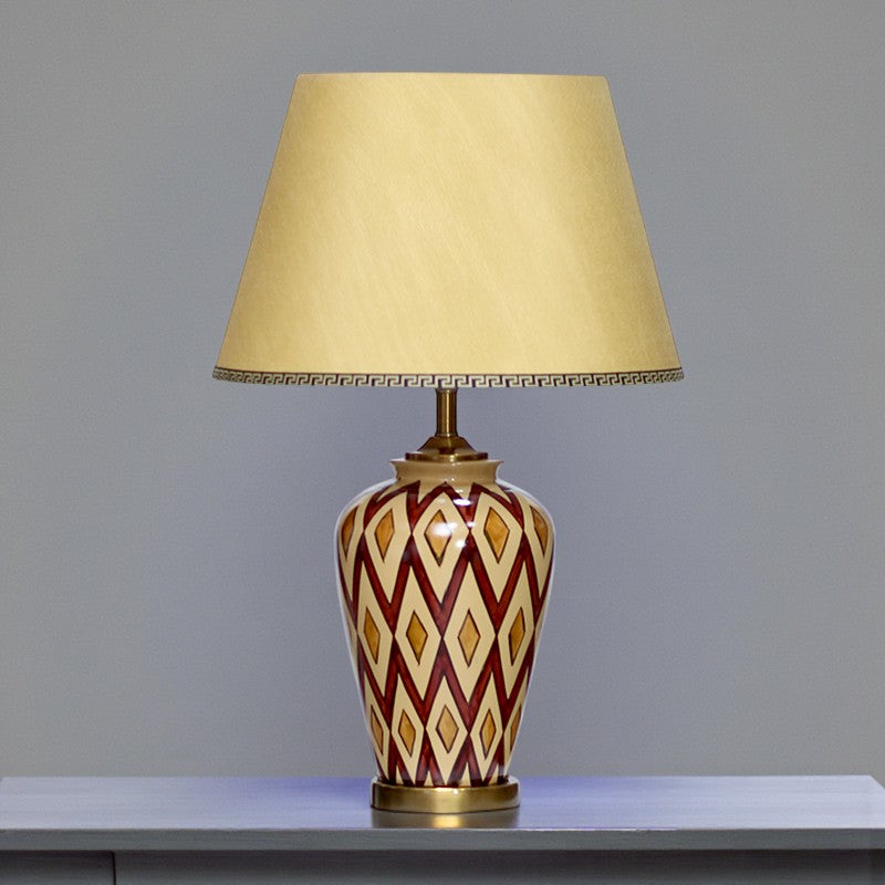Ceramic Check Beige Jar Table Lamps( Pair) for bedrooms