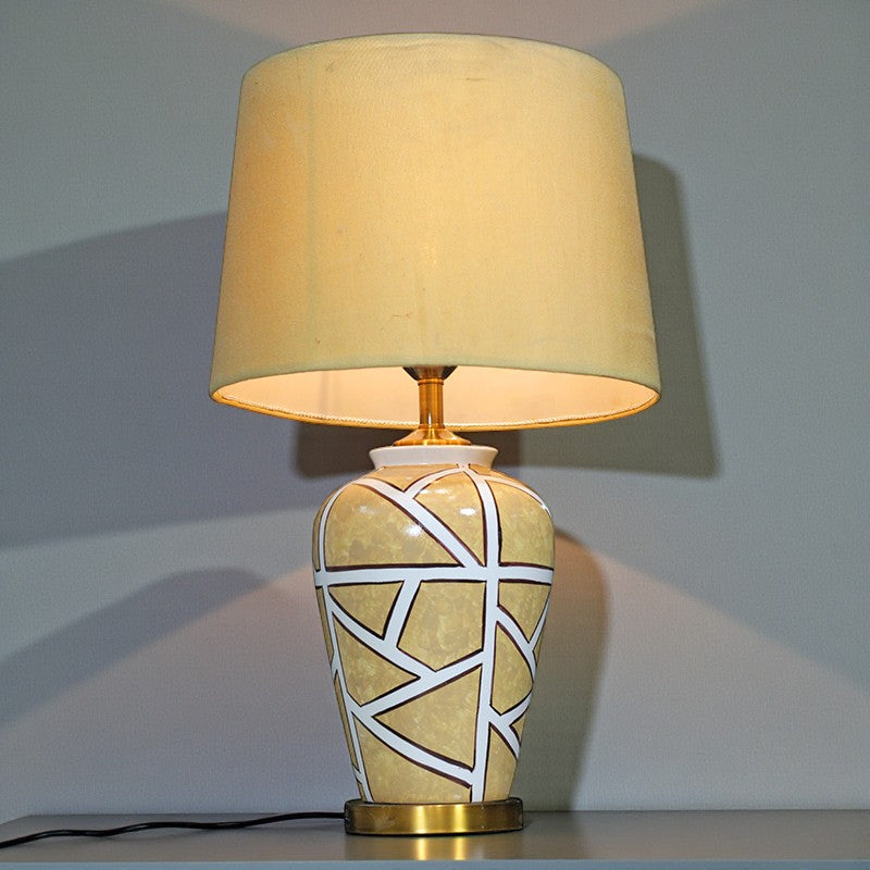 Ceramic HP Jar 005 Y&W (Pair) Table Lamp for bedrooms