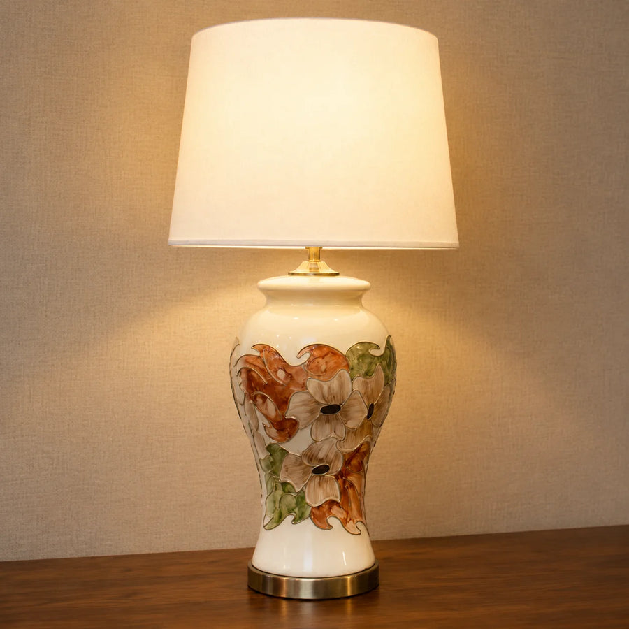 Ceramic Reshaim HP Floral Off White Lounge Lamps(Pair)