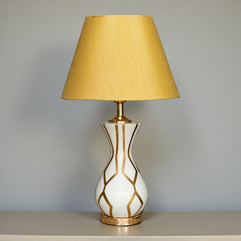 Ceramic Surahi HP Linning White Lamps(Pair) for bedrooms