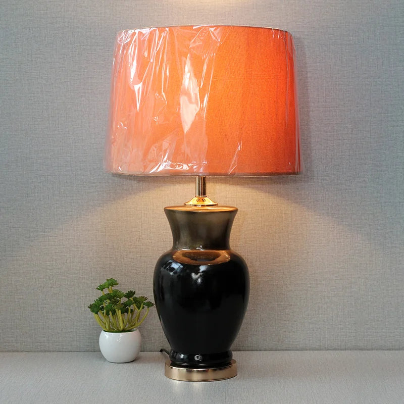 Ceramic B.Jar Medium Black&Golden Table lamps (Pair) for bedrooms