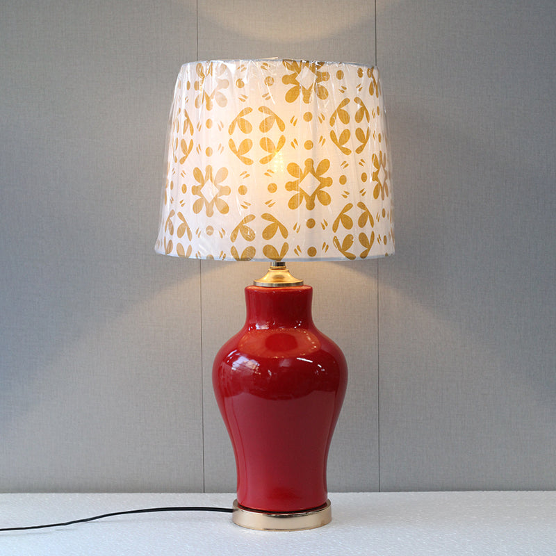 Ceramic Raem Chili Red With Printed Shades Lamps (Pair) for bedrooms