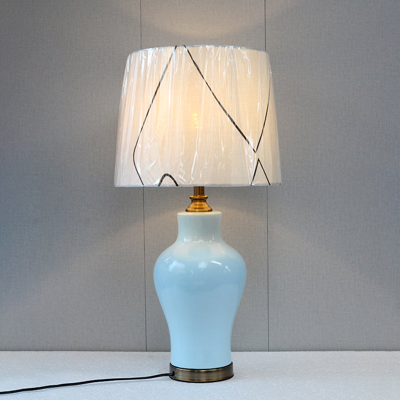 Ceramic Raem Pastel Blue Printed Shades 02 Meduim Lamps (Pair) for bedrooms