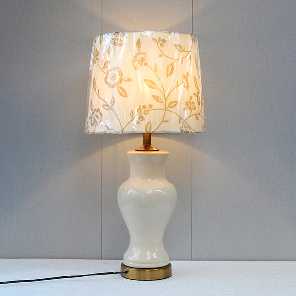 Ceramic X Jar (O.W) With Printed Shades Table Lamp (Pair) for bedrooms