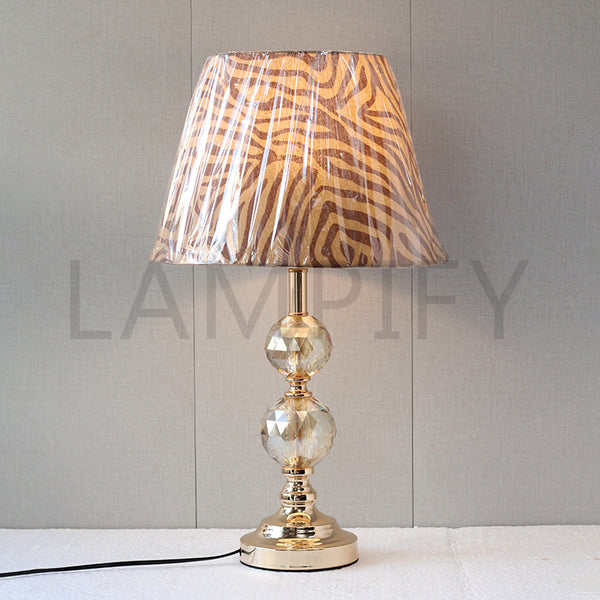 Crystal 2 Balls with printed Shades Table Lamps(Pair) for bedrooms