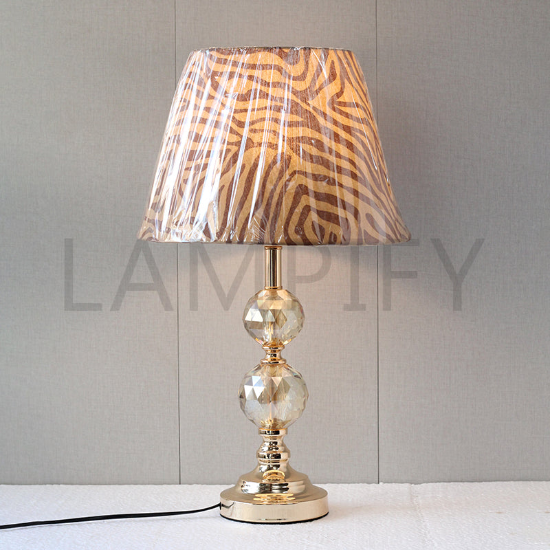 Crystal 2 Balls with printed Shades Table Lamps(Pair) for bedrooms