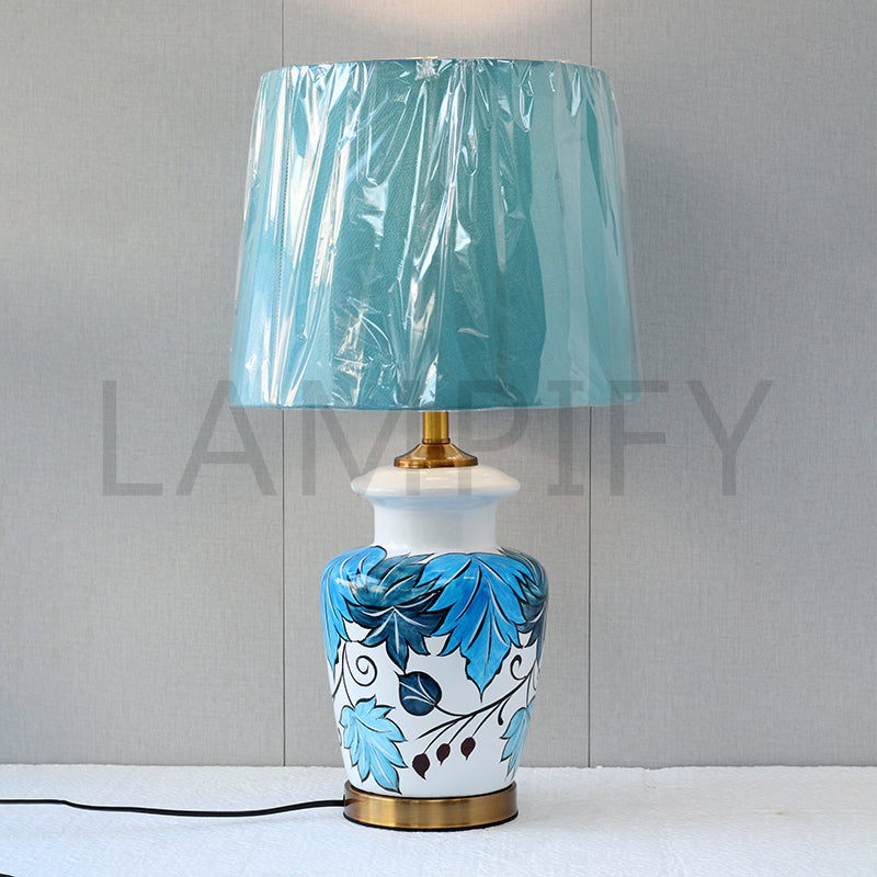 Ceramic Wain White Floral Medium Table Lamp (Pair) for bedrooms