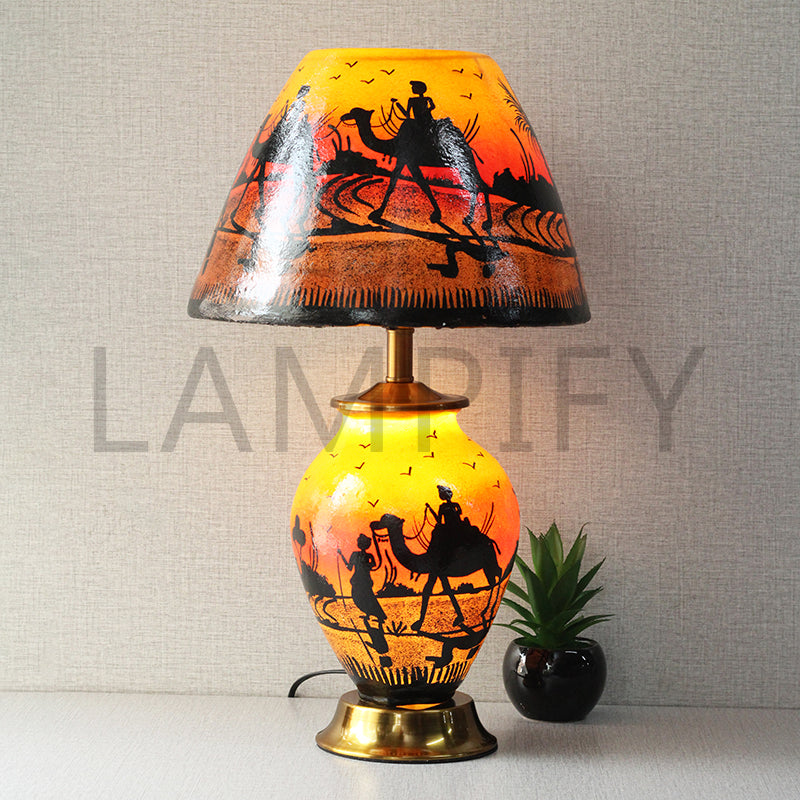 Sunset Camel Skin Base & Shades Table Lamp (Pair) for bedrooms