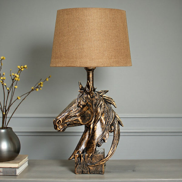 Stallion Resin Golden Antique Horse Statue Table Lamps(Pair) for bedrooms