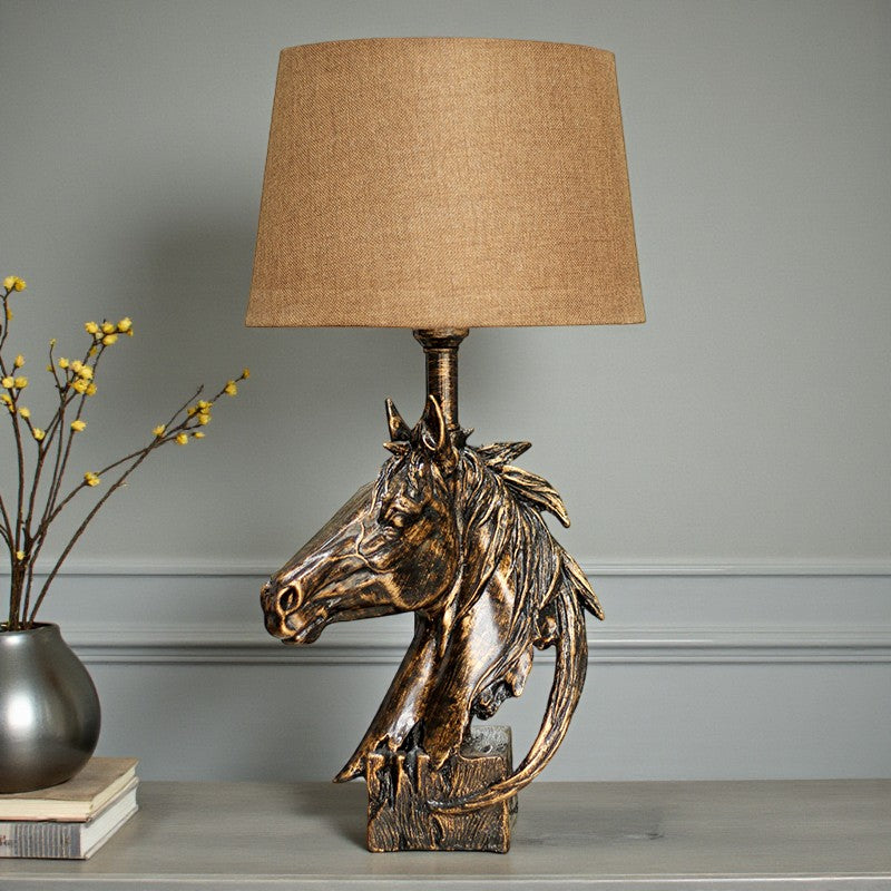 Stallion Resin Golden Antique Horse Statue Table Lamps(Pair) for bedrooms