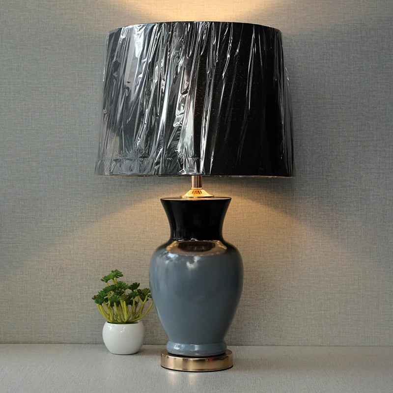 Ceramic B.Jar Medium Black&Grey Table lamps (Pair) for bedrooms