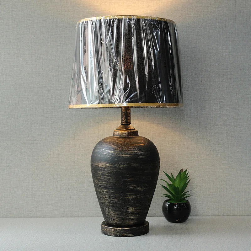 Ceramic K Jar Rustic Black & Golden Table Lamps (Pair) for bedrooms