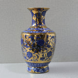 Bluepottry W 1371 Blue&Gold Surahi Jaar Vase (Each) Table Lamp for living rooms