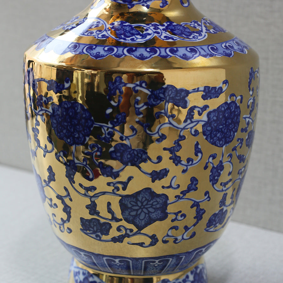 Bluepottry W 1371 Blue&Gold Surahi Jaar Vase (Each) Table Lamp for living rooms