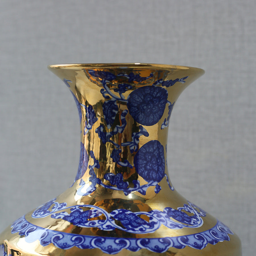 Bluepottry W 1371 Blue&Gold Surahi Jaar Vase (Each) Table Lamp for living rooms