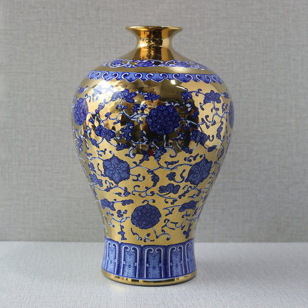 Bluepottry P 1368 Blue&Gold Small Neck Vase (Each) Table Lamp for living rooms