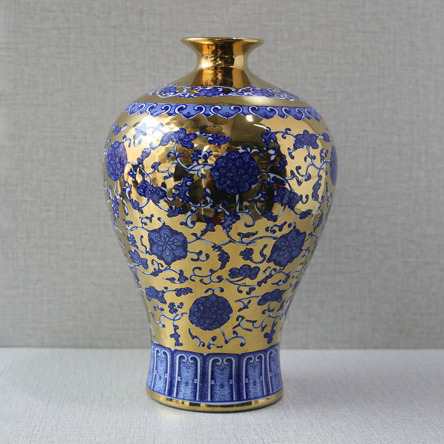 Bluepottry P 1368 Blue&Gold Small Neck Vase (Each) Table Lamp for living rooms