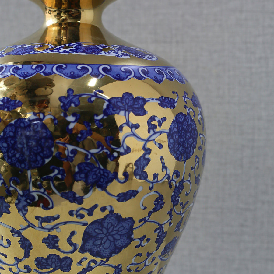 Bluepottry P 1368 Blue&Gold Small Neck Vase (Each) Table Lamp for living rooms