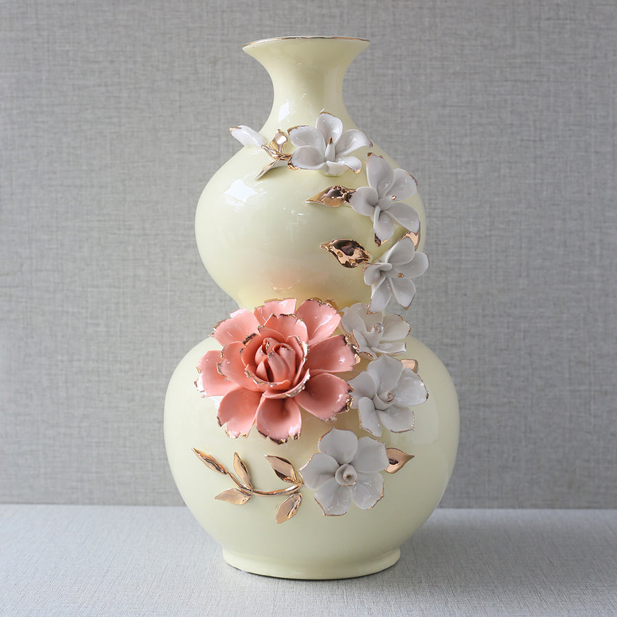 Porcelain Handmade Flower Bottle Cream K1364 large (Each) Table Lamp for living rooms
