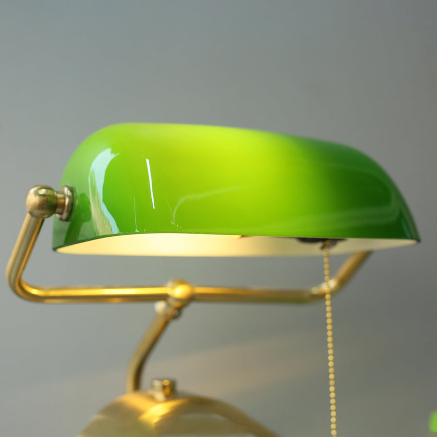 Green Glass Banker with Built-In Clock Study Lamp (Each) for bedrooms