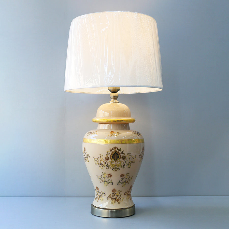 Glass Model 222X288m Printed Flower Beige Table Lamps (Pair) for bedrooms