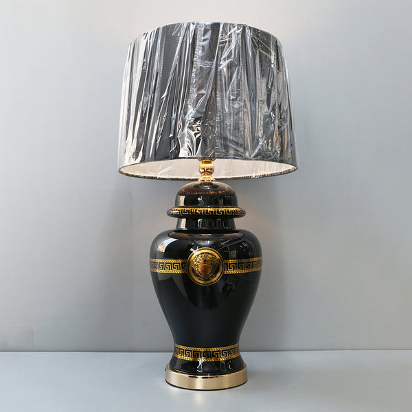 Glass Model 222X288m Printed Face Black Table Lamps (Pair) for bedrooms