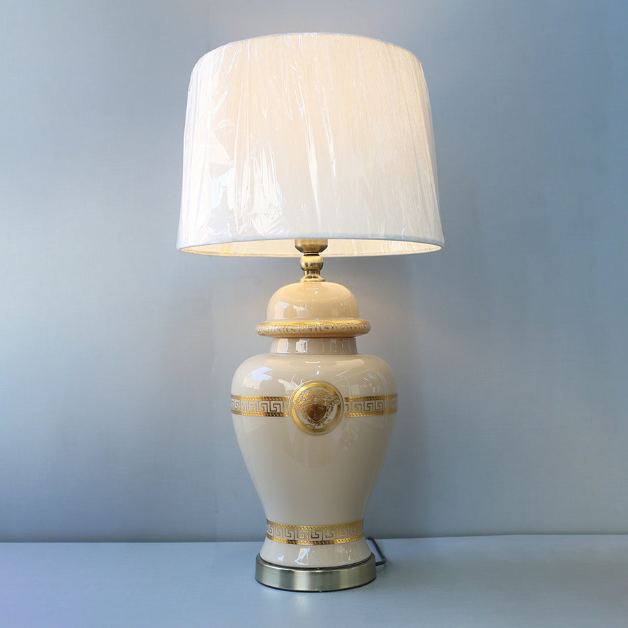 Glass Model 222X288m Printed Face Beige Table Lamps (Pair) for bedrooms