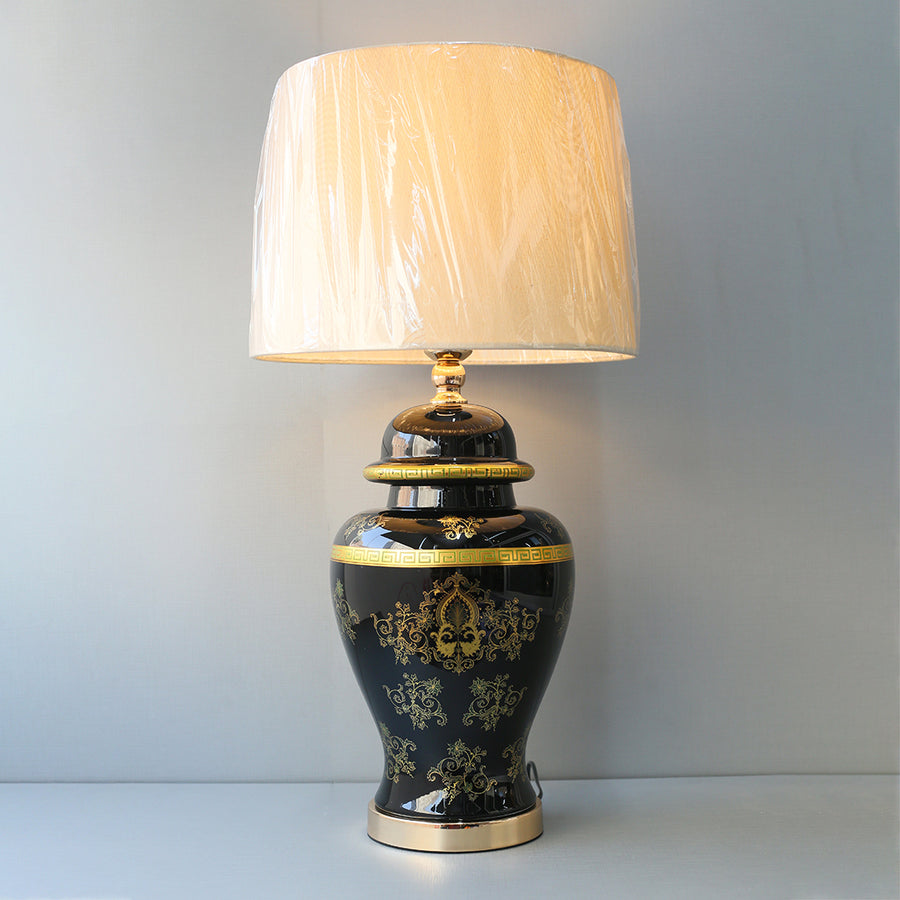 Glass Model 222X288m Printed Flower Black Table Lamps (Pair) for bedrooms