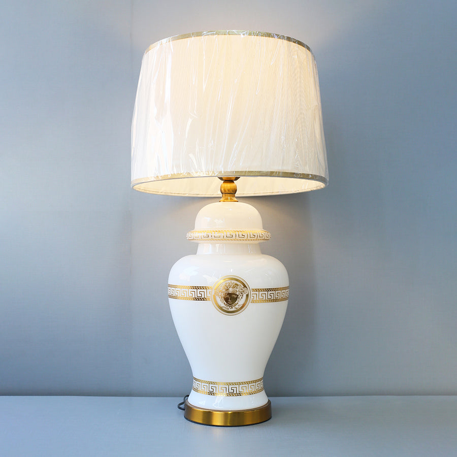 Glass Model 222X288m Printed Face White Table Lamps (Pair) for bedrooms
