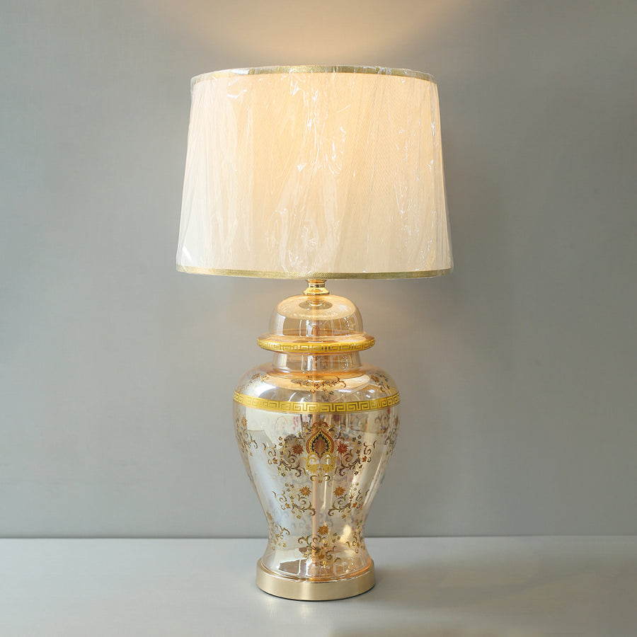 Glass Model 222X288m Printed Flower Champagne Table Lamps (Pair) for bedrooms