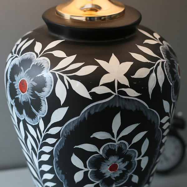 Ceramic Matt Black Floral Table Lamps (Pair) for bedrooms
