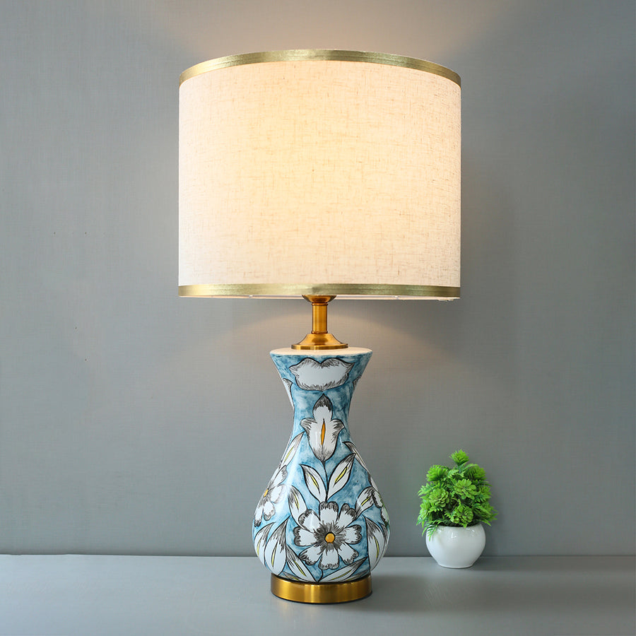 Ceramic Surahi S.Blue Floral Table lamps (Pair) for bedrooms