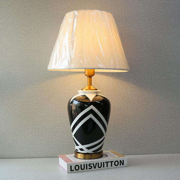 Ceramic Strips Black and White Hand Painted Table Lamps (Pair) for bedrooms