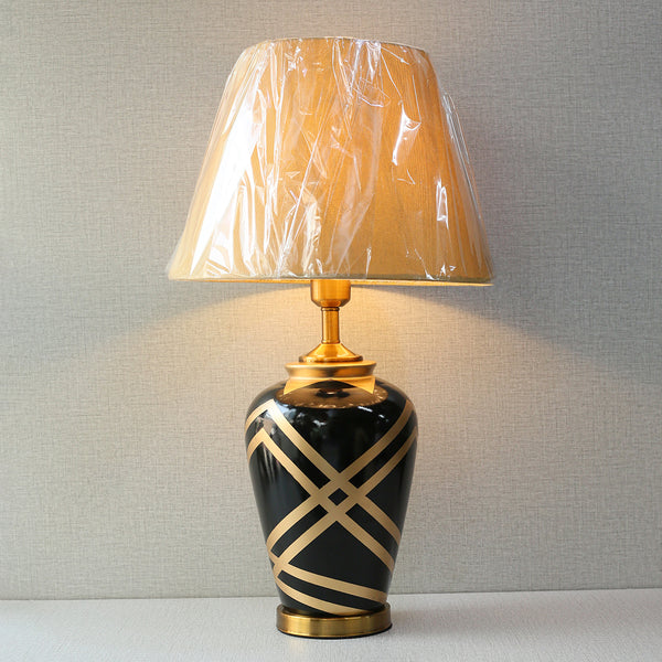 Ceramic Strips Black and Golden Hand Painted Table Lamps (Pair) for bedrooms