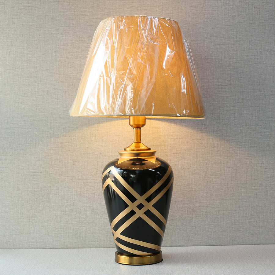 Ceramic Strips Black and Golden Hand Painted Table Lamps (Pair) for bedrooms