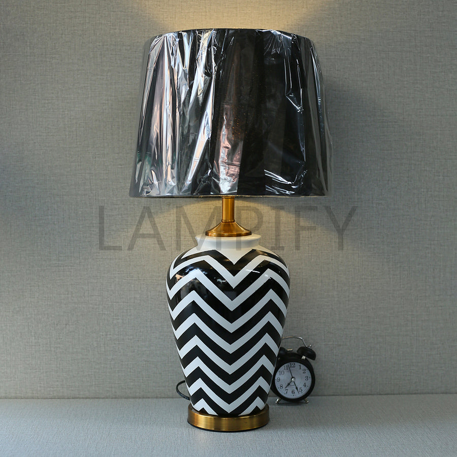 Ceramic Zigzag Black & White Handpainted Table Lamps (Pair) for bedrooms