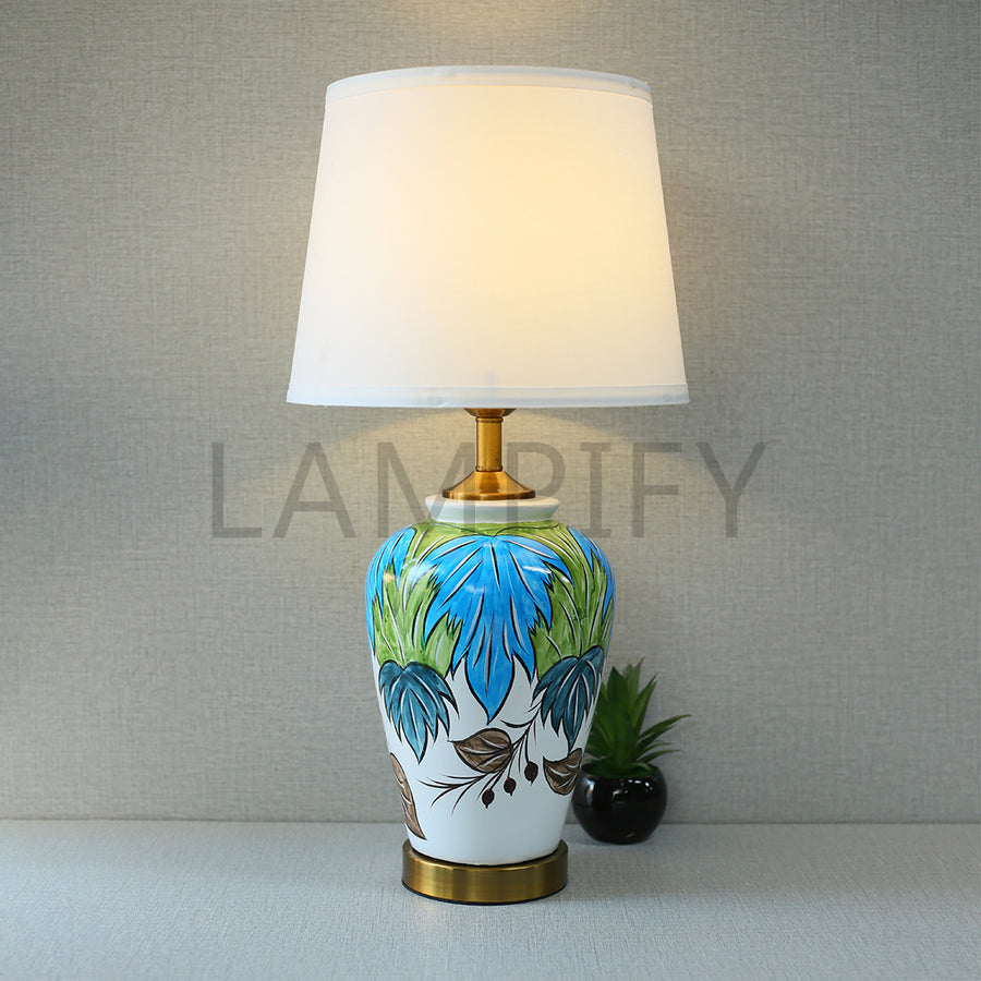 Ceramic Green Leaves Hand Painted Table Lamps (Pair) for bedrooms