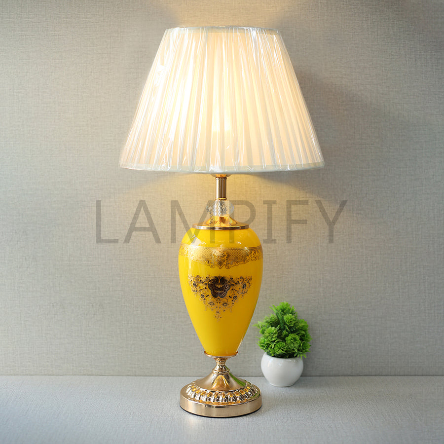 Printed Model J027 Yellow Glass Table Lamp (Pair) for bedrooms