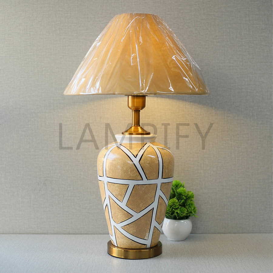Ceramic HP Jar 005 Y&W (Pair) Table Lamp for bedrooms