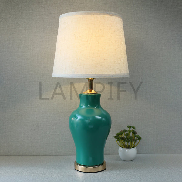 Ceramic Raem Torquise Color Meduim Lamps (Pair) for bedrooms